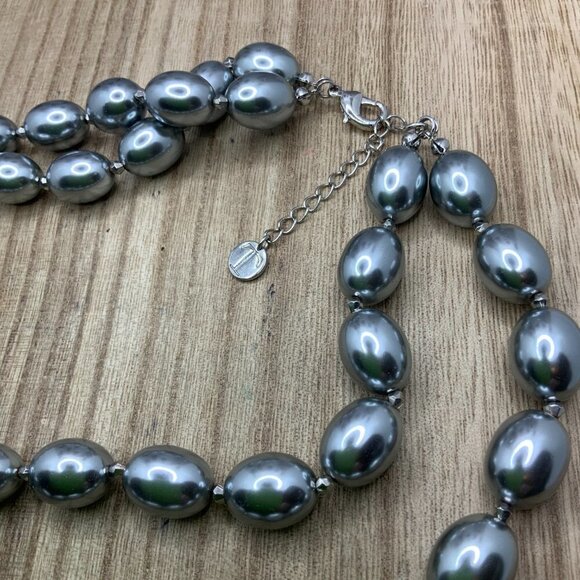 Talbots Gray Faux Pearl Beaded Double Strands Necklace - Picture 6 of 7